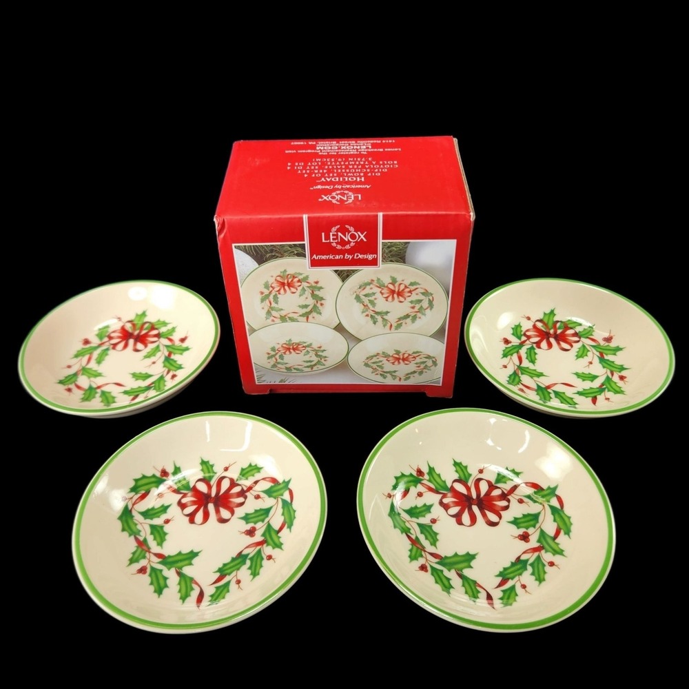 Lenox Holiday Holly Dip Bowls Christmas Set of 4 Red Bow Dipping Bowls New in Bx